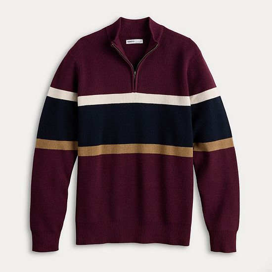 Men's Sonoma Goods For Life® Chest Stripe Quarter-Zip Sweater