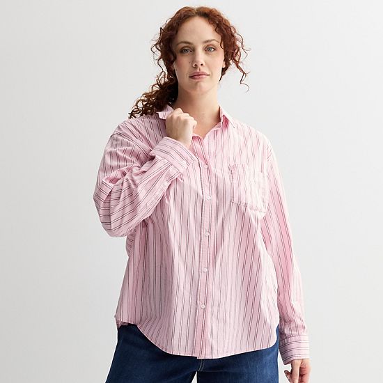 Plus Size Sonoma Goods For Life® Everyday Button Up Long Sleeve Shirt