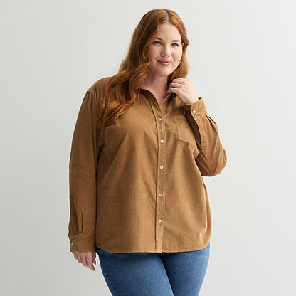 Plus Size Sonoma Goods For Life® Everyday Button Up Long Sleeve Shirt