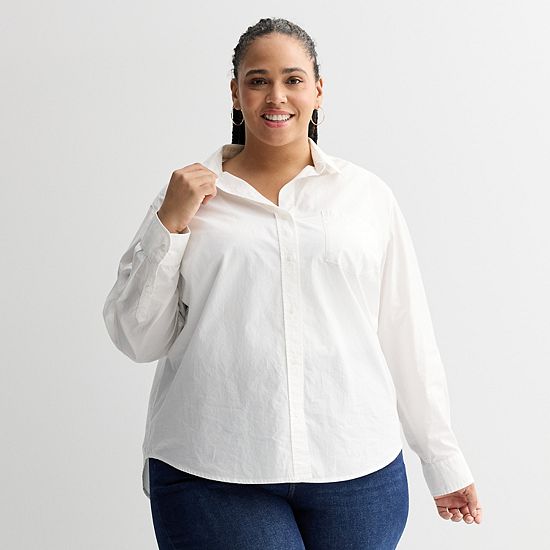 Plus Size Sonoma Goods For Life® Everyday Button Up Long Sleeve Shirt