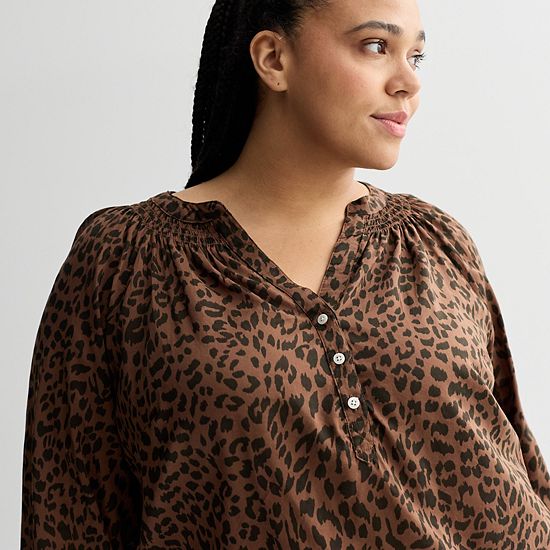 Plus Size Sonoma Goods For Life® Smocked Wrist Henley Top