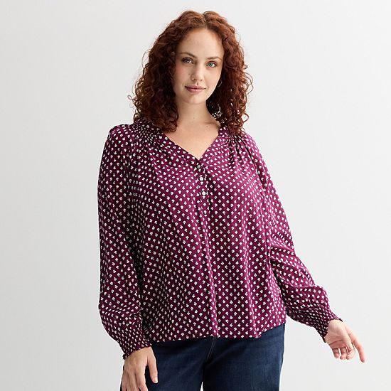 Plus Size Sonoma Goods For Life® Smocked Wrist Henley Top
