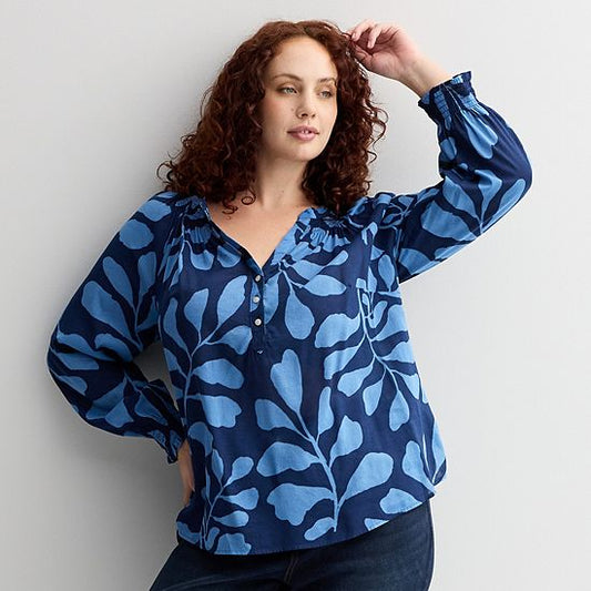 Plus Size Sonoma Goods For Life® Smocked Wrist Henley Top