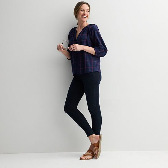 Women's Sonoma Goods For Life® Plaid Button-Through Peasant Top