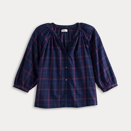 Petite Sonoma Goods For Life® Plaid Button-Through Peasant Top