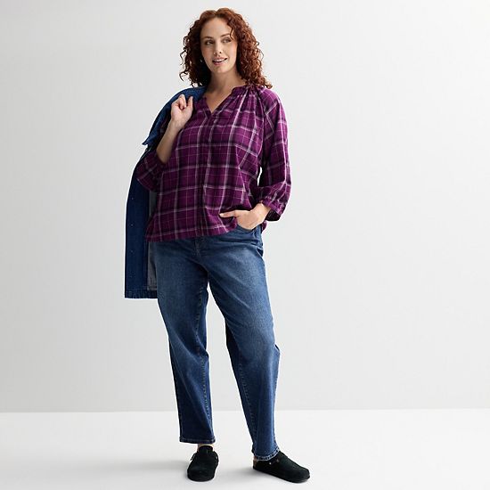 Plus Size Sonoma Goods For Life® Plaid Button-Up Peasant Blouse