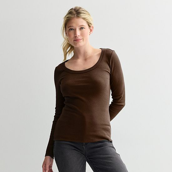 Women's Sonoma Goods For Life® Rib Long Sleeve Scoop Neck Tee