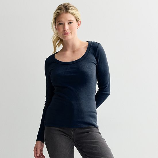 Women's Sonoma Goods For Life® Rib Long Sleeve Scoop Neck Tee