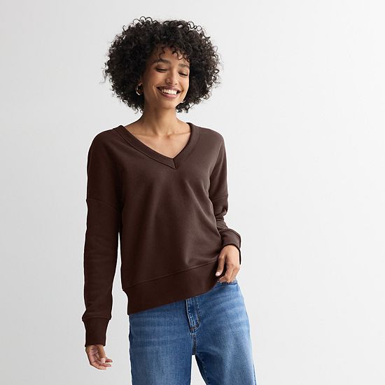 Women's Sonoma Goods For Life® Relaxed Fleece V-Neck Sweatshirt