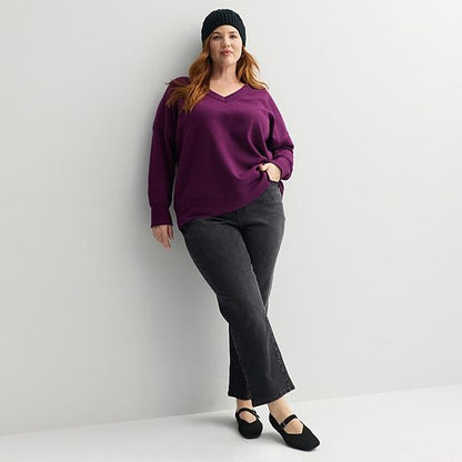 Plus Size Sonoma Goods For Life® V-Neck Relaxed Fit Fleece Sweatshirt