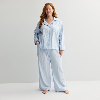 Plus Size Sonoma Goods For Life® 2-pc. Woven Notch Pajama Top & Pajama Bottoms Set