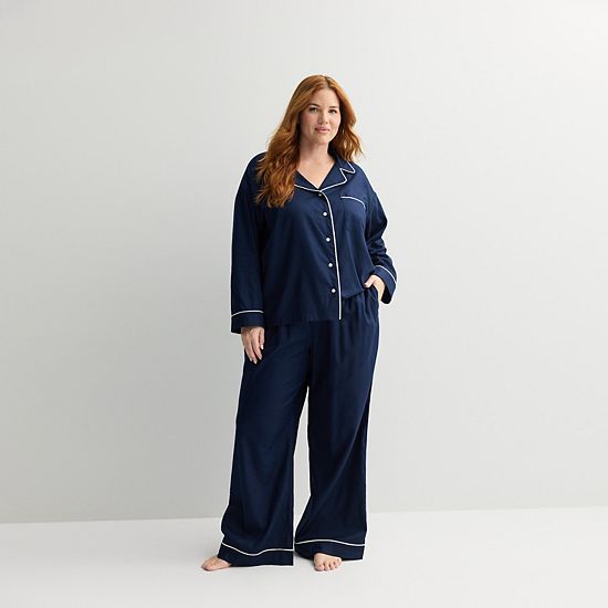 Plus Size Sonoma Goods For Life® 2-pc. Woven Notch Pajama Top & Pajama Bottoms Set