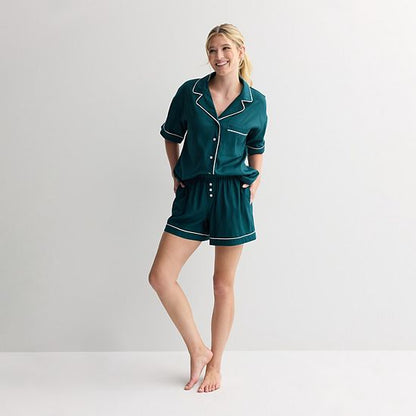Women's Sonoma Goods For Life® Short Woven Notch 2-pc. Pajama Top And Pajama Shorts Set
