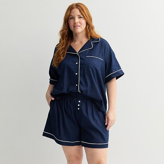 Plus Size Sonoma Goods For Life® 2-pc. Woven Notch Pajama Top & Pajama Shorts Set