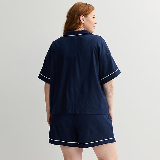 Plus Size Sonoma Goods For Life® 2-pc. Woven Notch Pajama Top & Pajama Shorts Set