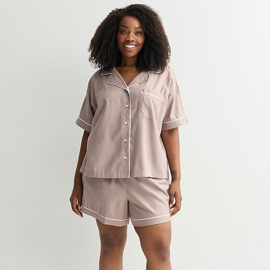 Plus Size Sonoma Goods For Life® 2-pc. Woven Notch Pajama Top & Pajama Shorts Set