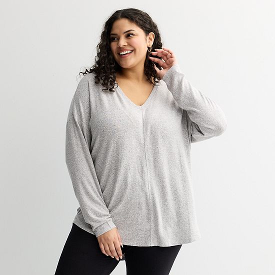 Plus Size Sonoma Goods For Life® Cozy V-Neck Long Sleeve Tunic